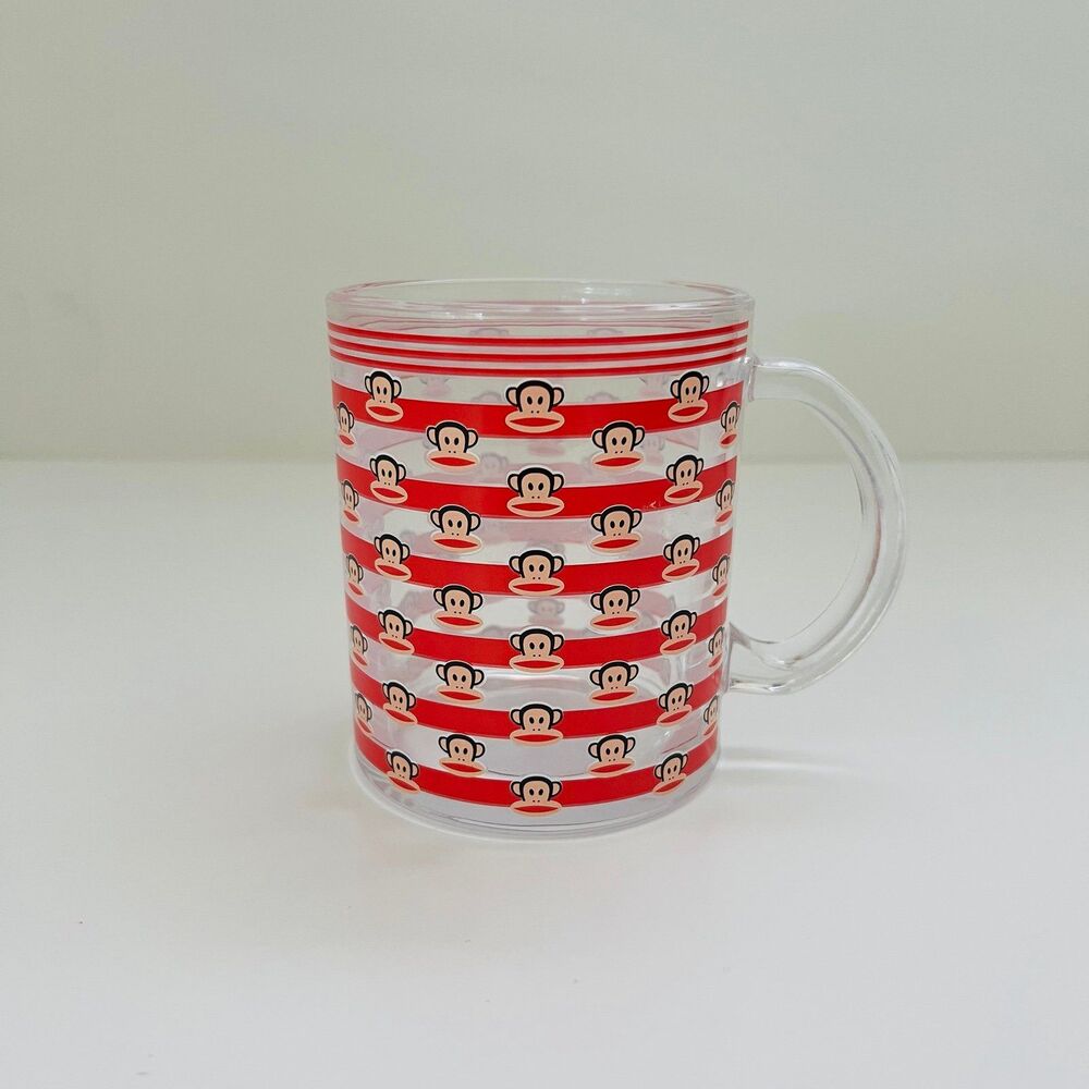 PAUL FRANK Glass Julius The Monkey All-Over Red Striped Face Coffee Mug Cup
